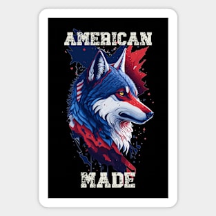 American 4th of July American Made Wolf Magnet